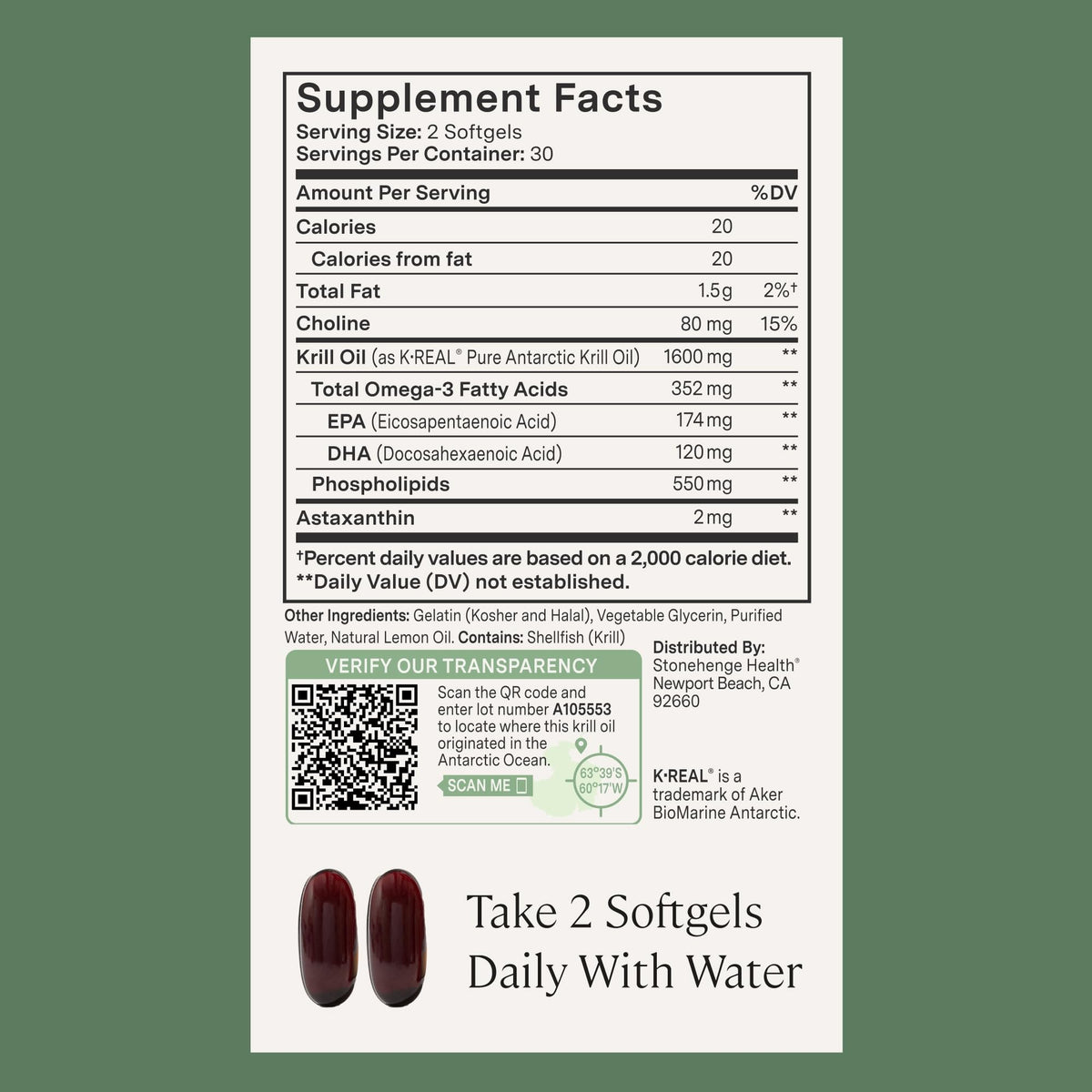 Stonehenge Health Dynamic Krill Oil 1600mg – Triple Strength Antarctic Omega-3 Supplement with EPA, DHA, Phospholipids & 2mg Astaxanthin – Supports Heart, Brain, Skin, Joint & Eye Health – 60 Softgels Stonehenge Health buy supplements Au