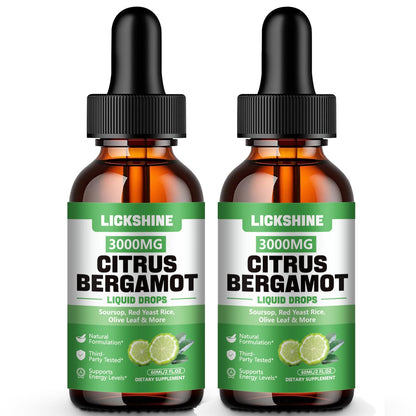 lickshine 2 Pack 3000mg Citrus Bergamot Liquid Drops - High Absorption - Cholesterol Lowering Supplement for Immune Support Anti-Aging,
