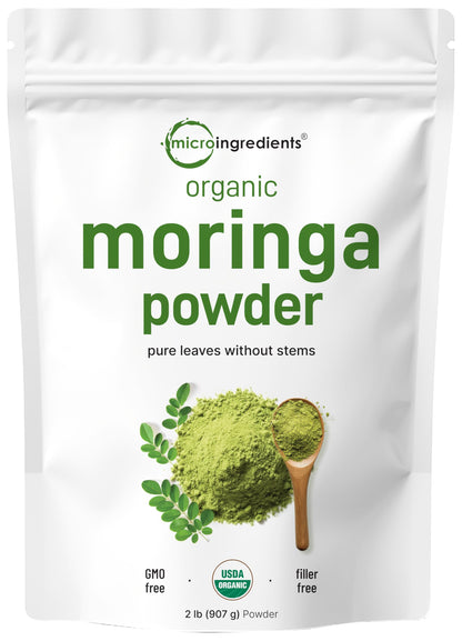 Micro Ingredients Organic Moringa Oleifera Leaf Powder, 2 Pound | Rich in Antioxidants & Immune Vitamins | Pure Leaves Without Stems |