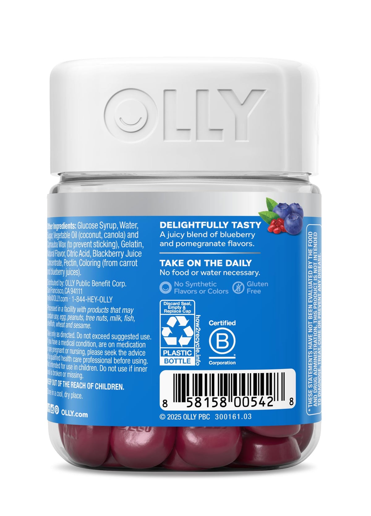 OLLY Glowing Skin Gummy, Hydrated & Youthful Skin,* Hyaluronic Acid, Collagen Peptides, Sea Buckthorn, Plump Berry Flavor