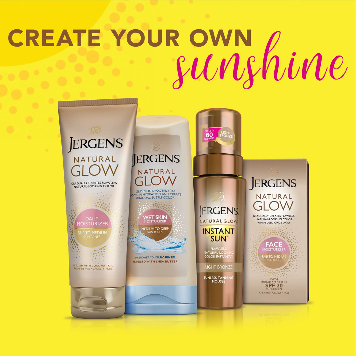 Jergens Natural Glow In Shower Lotion, Self Tanner for Medium to Deep Skin Tone, Sunless Tanning Wet Skin Lotion for Gradual