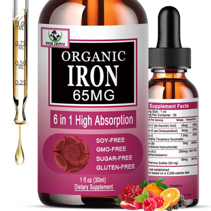Vita letuo Iron Supplement for Women with Vitamin C,6-in-1 Liquid Supplement w/Vitamin B12,Vitamin B6,High Absorption Liquid Iron Drops for Red Blood Cells