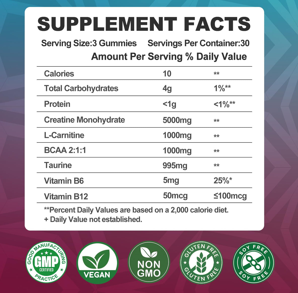 Creatine Monohydrate 8000mg Gummies with BCAA, L-Carnitine, Taurine & Vitamin B12 - Pre Workout Supplement for Muscle Growth, Strength & Energy, Multi-Flavor Chewable Gummies,