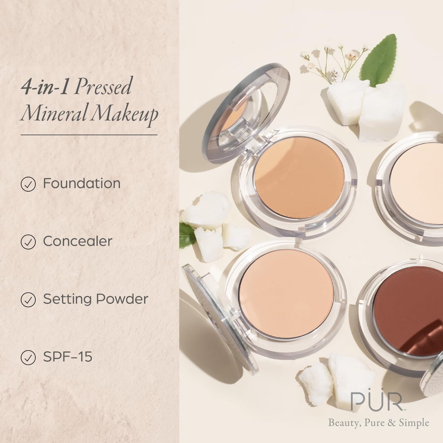 PUR Beauty 4-in-1 Pressed Mineral Makeup Powder Foundation with SPF 15 - Concealer & Finishing Compact Pressed Powder for Face - Buildable Medium to Full Coverage Foundation Powder (Blush Medium) PÜR MINERALSBuy Supplements Australia