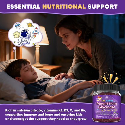(2Pack) Sugar Free Magnesium Glycinate Gummies for Kids & Adults - Zzz Support, Relaxation & Cognition Support, 200/400mg Magnesium Gummies with L-Theanine,