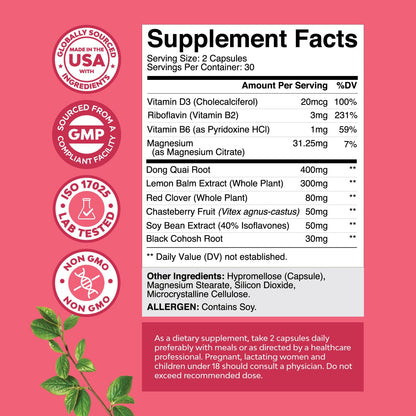 Natures Craft Complete Herbal Menopause Supplement for Women - Female Hormone Balance Capsules for Night Sweats Hot Flashes & Mood Swings with Dong Quai