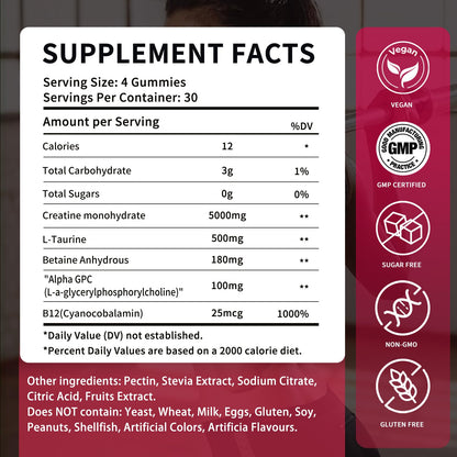 OUYIYUA Creatine Monohydrate Gummies 5000mg for Men & Women - Sugar Free Pre-Workout Supplement, Chewables for Muscle Strength, Muscle Builder