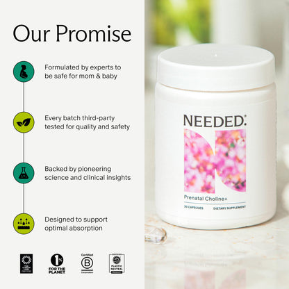 Needed. Prenatal Choline+ Liquid Capsules for Cognitive Development - Choline Supplements For Pregnancy - Aids Baby Brain Development & Supports Healthy Pregnancy