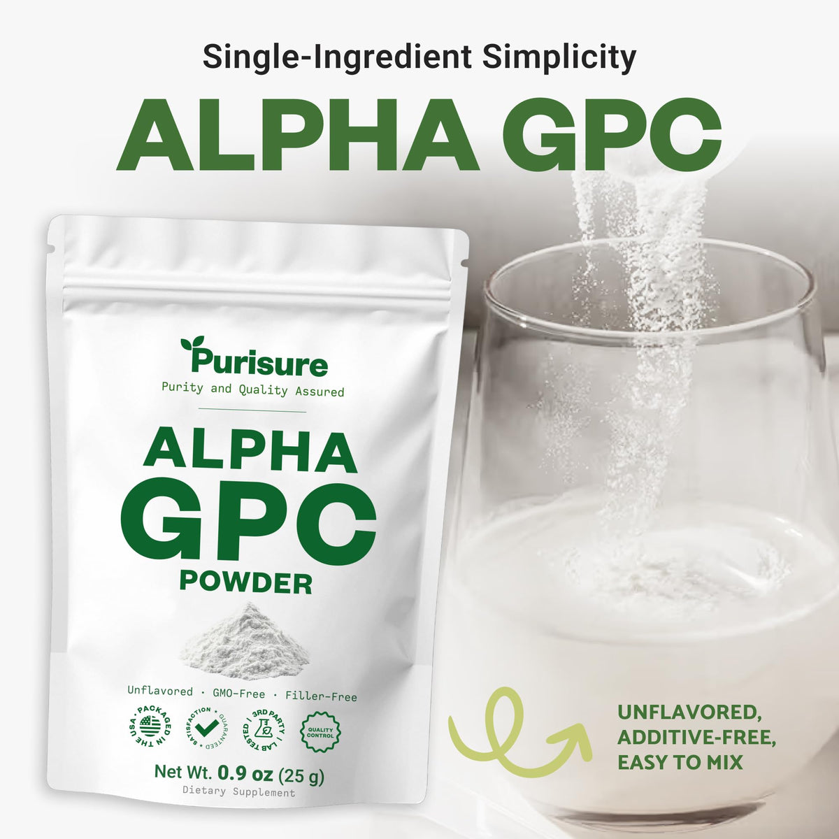 Purisure Alpha GPC Powder, 25 g, Pure Alpha GPC Choline Supplement for Brain and Focus, CDP Choline Supplements for Memory Performance & Concentration, No Fillers, Non-GMO, Offers 41 Servings PurisureBuy Supplements Australia