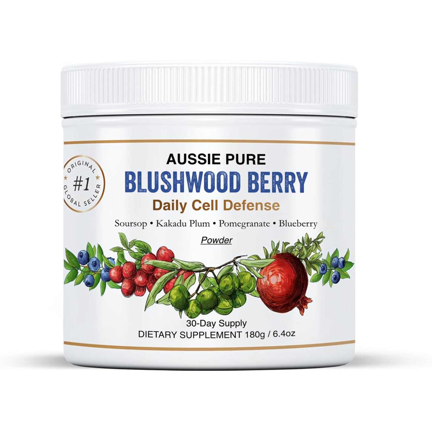 Aussie Pure Blushwood Berry daily cell defense powder container on a white background