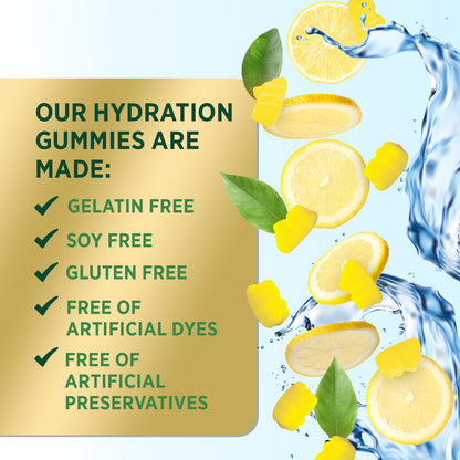 Hydration Electrolyte Gummies - Daily Liquid Replenisher Gummy - Electrolyte Multiplier with Minerals, Potassium & Real Salt - Vegan, Non-GMO - Tasty Lemon Flavor Hydration Electrolytes - 60 Gummies