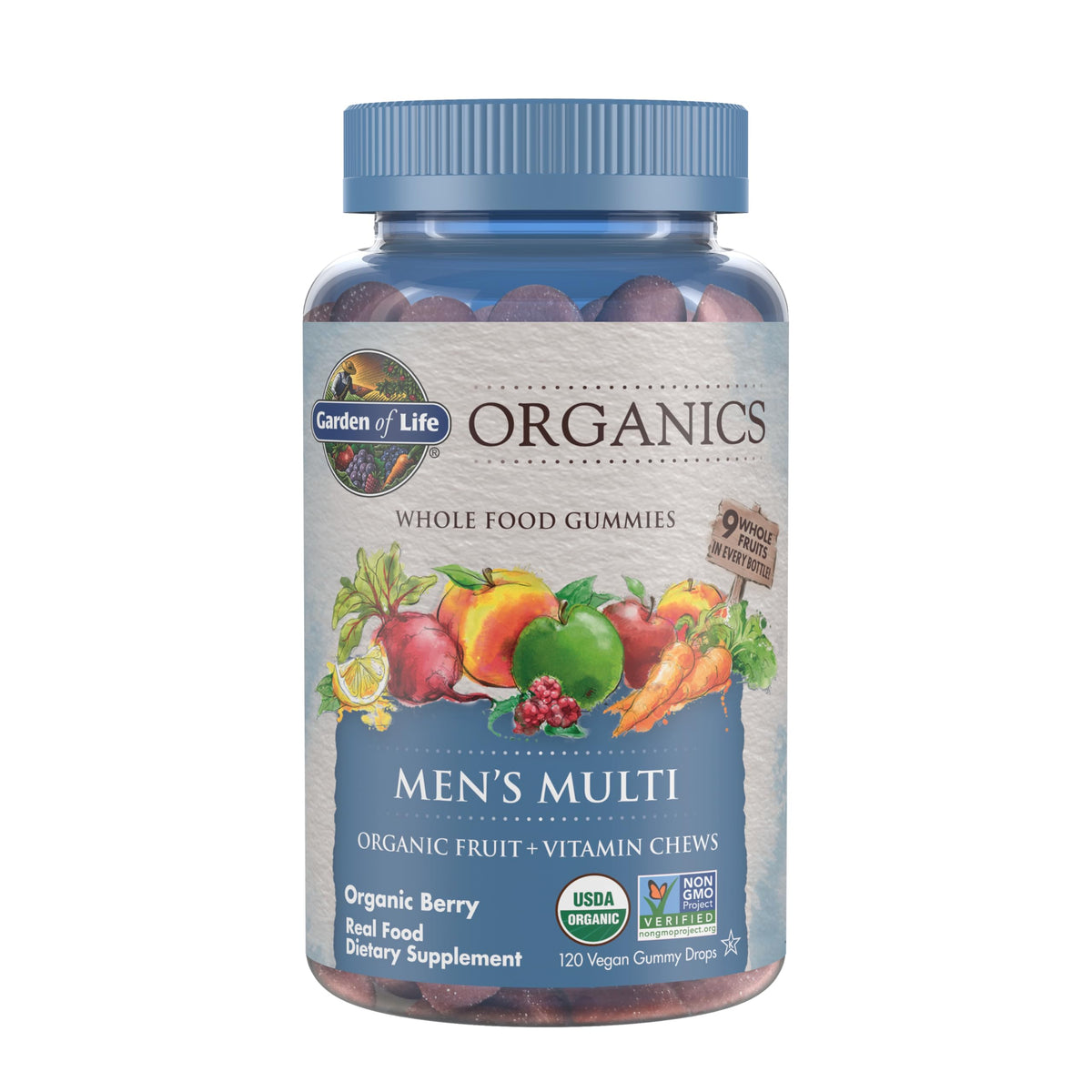 Garden of Life Organics Men's Gummy Vitamins - Berry - Certified Organic, Non-GMO, Vegan, Kosher Complete Multi - Methyl B12, C & D3 - Gluten