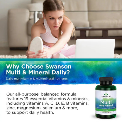 Swanson Multi and Mineral Daily Men's Women's Multivitamin Multimineral Health Supplement 250 Capsules (Caps) Swanson