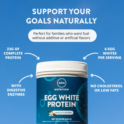 MRM Nutrition Egg White Protein - Sugar Free Vanilla Flavored Powder, 23g Fat-Free Protein with Digestive Enzymes, Free of Dairy, Gluten, and Soy, High Biological Value - 20 Servings
