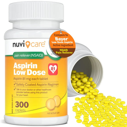 NUVICARE Low Dose Aspirin 81mg for Adults Coated Caplets - Compare to Active Ingredient in Low Dose Bayer Aspirin for Adults - Safety Coated (300 Count) NUVICAREBuy Supplements Australia