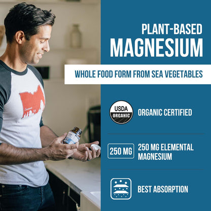 Organic Whole Food Magnesium Supplement - Plant-Based, Organic Sea Vegetable Complex - 250 mg Per Serving | Water Extracted | Gentle on Stomach | Supports Energy, Sleep, Muscle, Heart - 60 Capsules Triquetra Health buy supplements Au