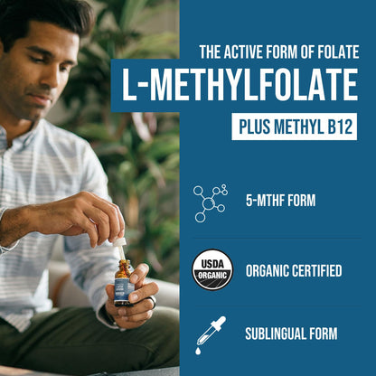 Organic Methyl Folate 1000 mcg + Methyl B12 Cofactor (300 Servings) – Metabolically Active 5-MTHF Form, Organic Berry Flavor