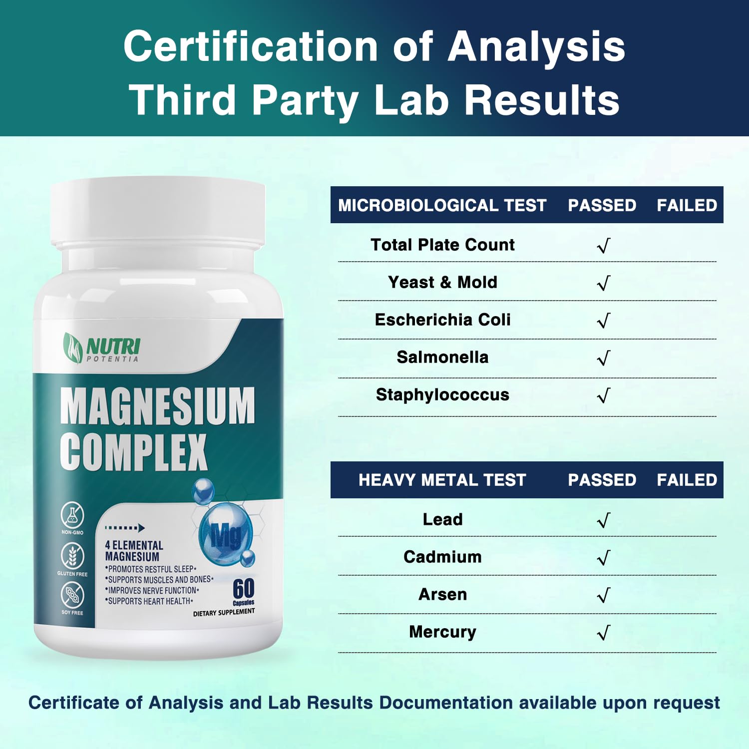 Magnesium Complex for Women&Men,With Glycinate Malate Citrate Taurate.Support for Sleep,Stress Relief,Cognitive Function,Magnesium Supplement 500mg,Third-Party Tested(Made & Tested in USA)-60 Capsules NUTRI POTENTIA buy supplements Au