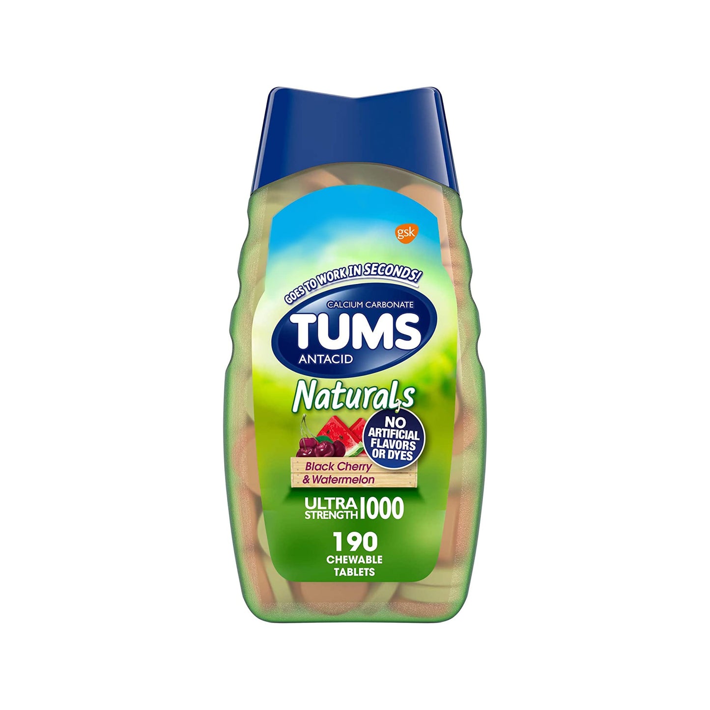 TUMS Naturals Ultra Strength Antacid Chews for Heartburn Relief, Great for a Summer BBQ - Black Cherry & Watermelon - 190 Count TUMS buy supplements Au