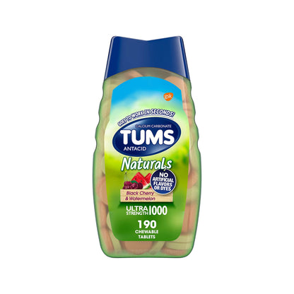 TUMS Naturals Ultra Strength Antacid Chews for Heartburn Relief, Great for a Summer BBQ - Black Cherry & Watermelon - 190 Count TUMS buy supplements Au