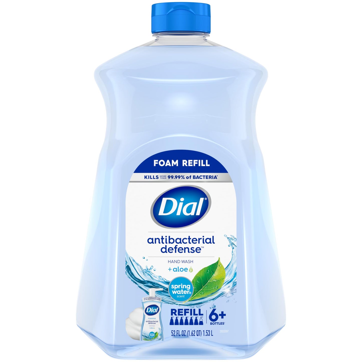 Dial Antibacterial Defense Foaming Hand Soap + Aloe, Spring Water Scent, 52 Fl Oz Hand Soap Refill