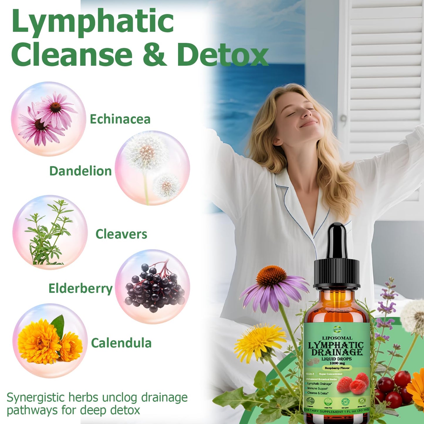 Lymphatic Drainage Drops, 18-in-1 Herbal Lymph System Support w. Echinacea Elderberry Dandelion Burdock Root Cleavers for Lymphatic Cleanse Detox Immune Support, Liposoaml for Max Absorption JUIWEFKK buy supplements Au