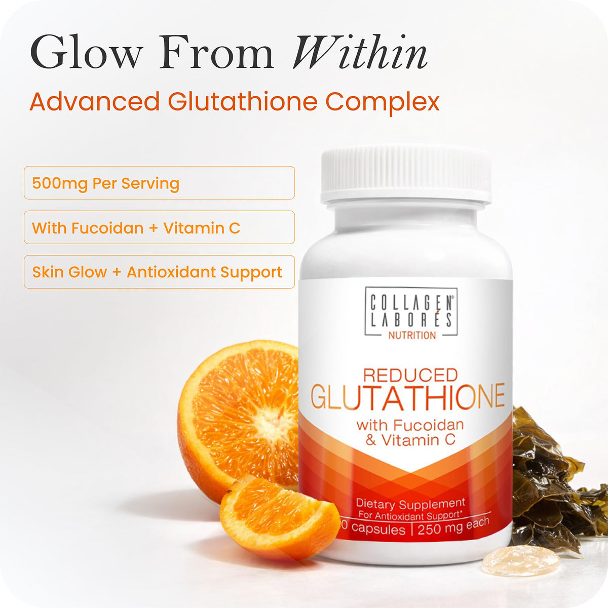 Advanced Glutathione Complex 500mg – with Fucoidan & Vitamin C – Antioxidant Support for Skin Glow, Detox & Immune Health – Non-GMO, Made in USA (60 Capsules) Collagen Laborés buy supplements Au