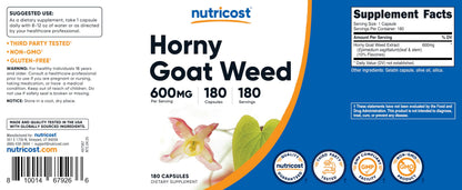 Nutricost Horny Goat Weed Extract (Epimedium) - 180 Capsules, 180 Servings, 600mg Per Capsule