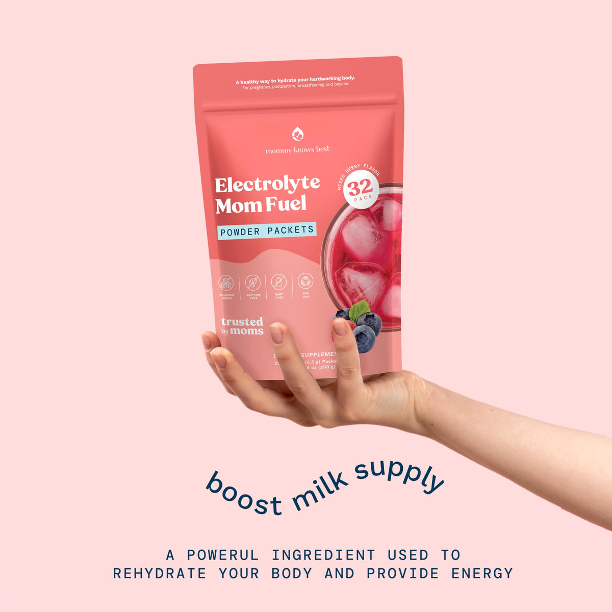 Mommy Knows Best Mom Fuel Electrolyte Drink Mix for Moms, Hydration Support - for Pregnancy, Prenatal, Electrolytes + Trace Minerals, Lactation Drink Mix Supplement (32 Count)
