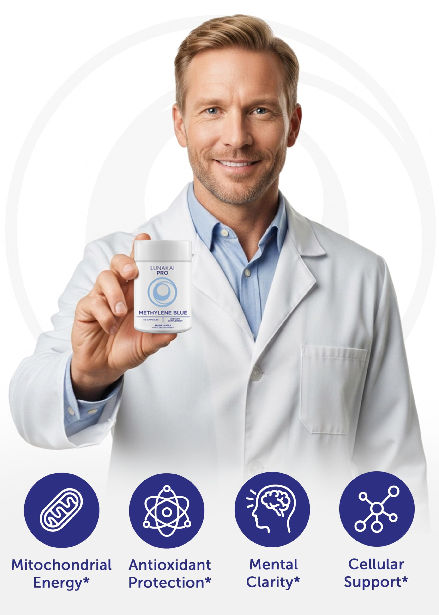 Lunakai PRO USA Made Methylene Blue Capsules Pharmaceutical Grade with Vitamin C, B6, B12 – 3rd-Party Tested Daily Brain & Focus Support Supplement for Humans, 60ct Lunakai buy supplements Au