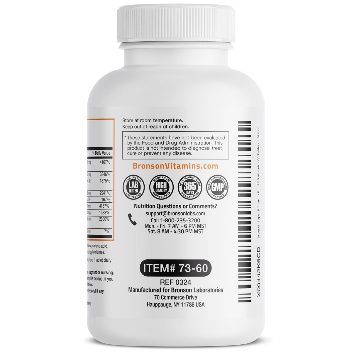 Bronson Super B Vitamin B Complex Sustained Slow Release (Vitamin B1, B2, B3, B6, B9 - Folic Acid, B12) Contains All B Vitamins 60 Tablets