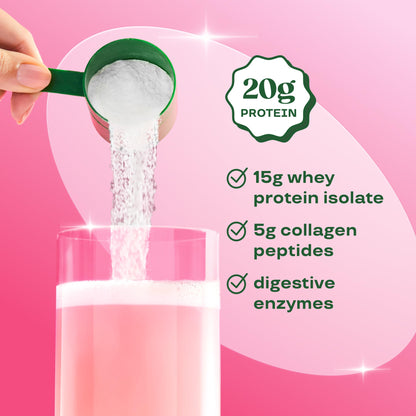 Bloom Clear Protein, Whey Protein Isolate with Collagen Peptides and Digestive Enzymes, 20g Protein, Sugar Free Post Workout Drink Mix, 90 Calories,