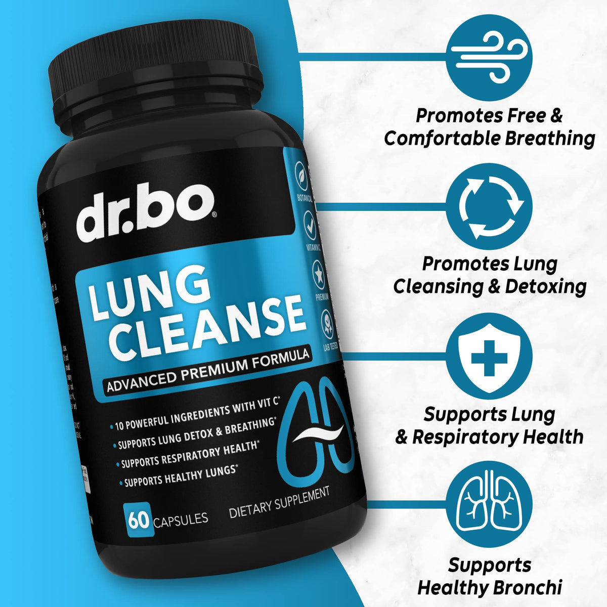 Lung Cleanse Support Supplement - Respiratory Supplements to Quit & Stop Smoking Aids - Herbal Detox for Lungs & Bronchial Health - Smokers Cleanser Breathe Aid for Mucus Clear Relief - 60 Capsules DR. BO buy supplements Au