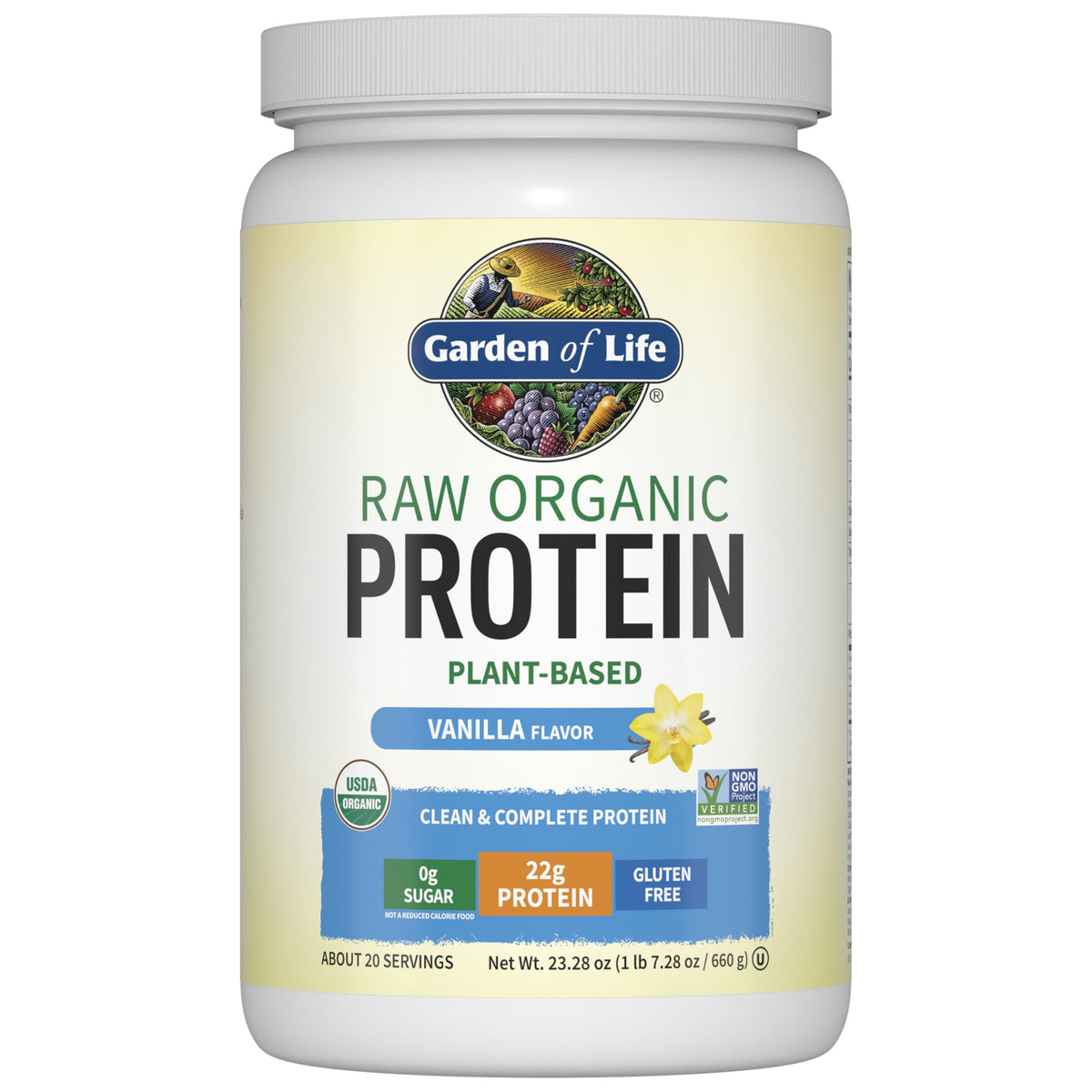 Garden Of Life Protein Powder, Vegan Protein Powder, Bcaa, Probiotics & Digestive Enzymes, Gluten & Lactose Free, Vanilla, 23.28 Ounce