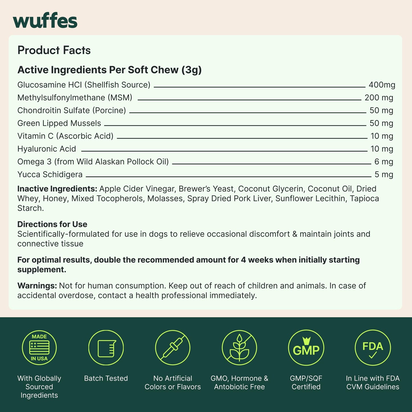 Wuffes Advanced Dog Hip and Joint Supplement with Glucosamine, Chondroitin, Omega 3, MSM, and Green Lipped Mussel, 60 Pork Flavored Chews for Small and Medium Dog Breeds WuffesBuy Supplements Australia