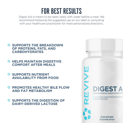 Revive MD Digest Aid, Digestive Support Supplement for Men & Women - Comprehensive Digestive Enzyme Blend with Probiotics & Prebiotics for Gut Health & Healthy Digestion