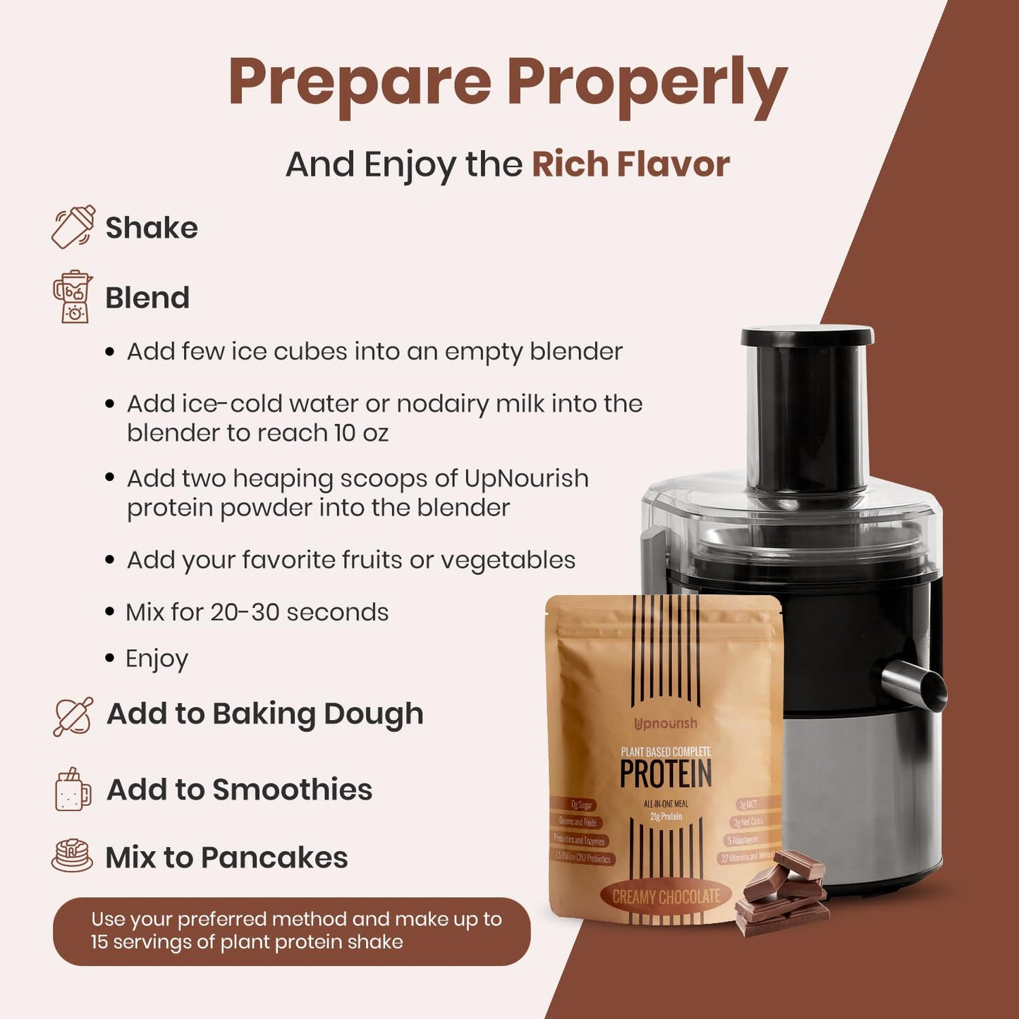 UpNourish Chocolate Vegan Protein Powder 54 Superfoods Powder,1.5 Billion CFU Probiotics 21g Plant Based Protein,No Sugar No Dairy No GMO Dairy Free,Meal Replacement Shake Keto-Friendly Low-Carb Diet,15 Servings