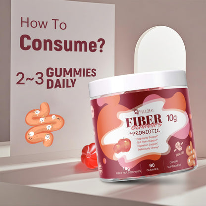 Migcopat Fiber Gummies with Probiotics,10G Fiber per Serving No Sugar Added Apple Flavor, with 10 Billion CFU Probiotics Blend, Apple Cider Vinegar,