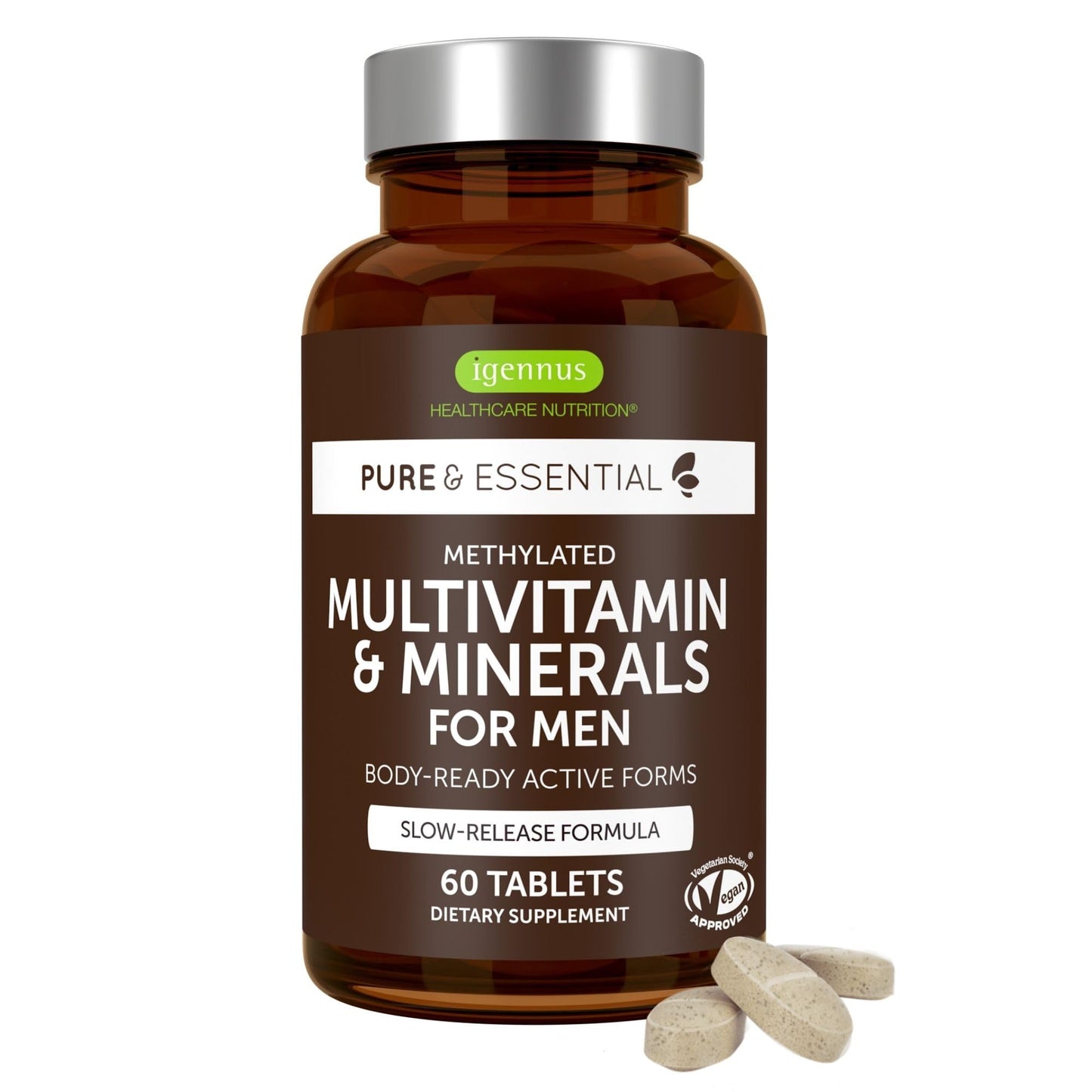 Igennus Methylated Men's Multivitamin with 22 Actives, Added Lycopene for Antioxidant Support, High Potency B12, Sustained Release,