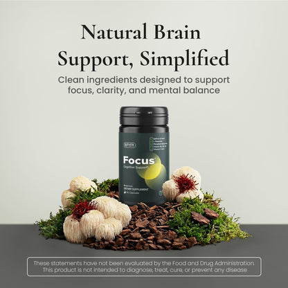 ELEVITA WELLNESS Focus Supplement (Made in Italy) | Premium Blend with L-Theanine, Lion's Mane & B Vitamins, Saffron and Vitamin D | Focus & Cognitive Support for Men & Women