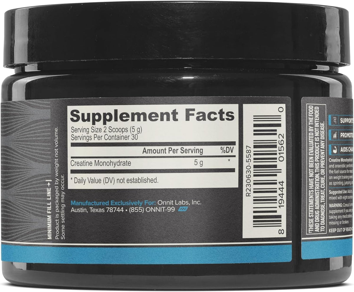 ONNIT Creatine Monohydrate Powder, IGEN(TM) Non-GMO Tested 5g Premium Creatine for Muscle Strength, Power and Lean Mass, Supports Brain Health
