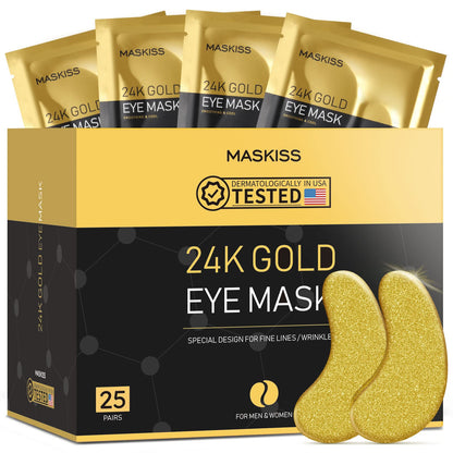 Maskiss 24k Gold Under Eye Patches (25 Pairs), eye mask, Collagen Skin Care Products