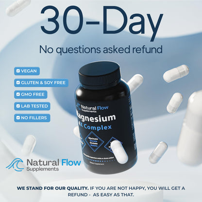 Natural Flow 4X Magnesium Supplement, Magnesium Glycinate, Taurate, Malate, Orotate Complex, Calm Sleep and Cramp Support Blend