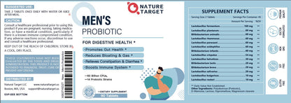 NATURE TARGET Probiotics for Men with Men Care Supplement, Prebiotics & Probiotic for Men's Digestive and Immune Health,60 Billion CFUs & 14 Strains Shelf Stable,