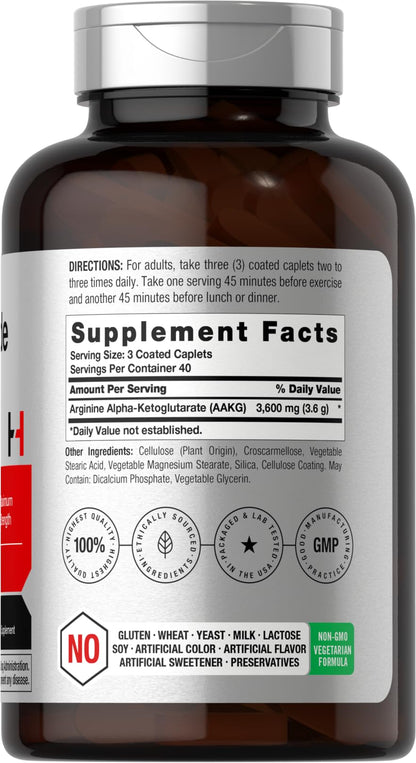 Horbäach Nitric Oxide Max 3600mg | 120 Caplets | with Arginine AAKG for Men and Women | Vegetarian, Non-GMO