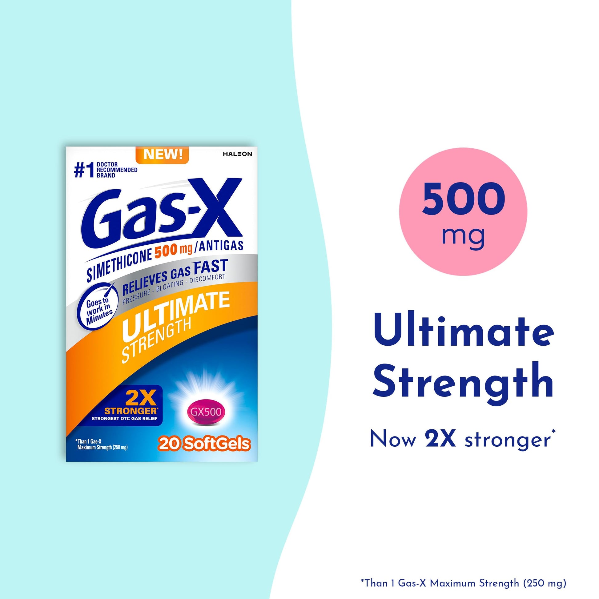 Gas-X Ultimate Strength Gas Relief Softgels with Simethicone 500 mg, Fast Bloating Relief, Anti-Gas, OTC Stomach & Intestinal Gas, Easy to Swallow, 20 Count Gas-X buy supplements Au