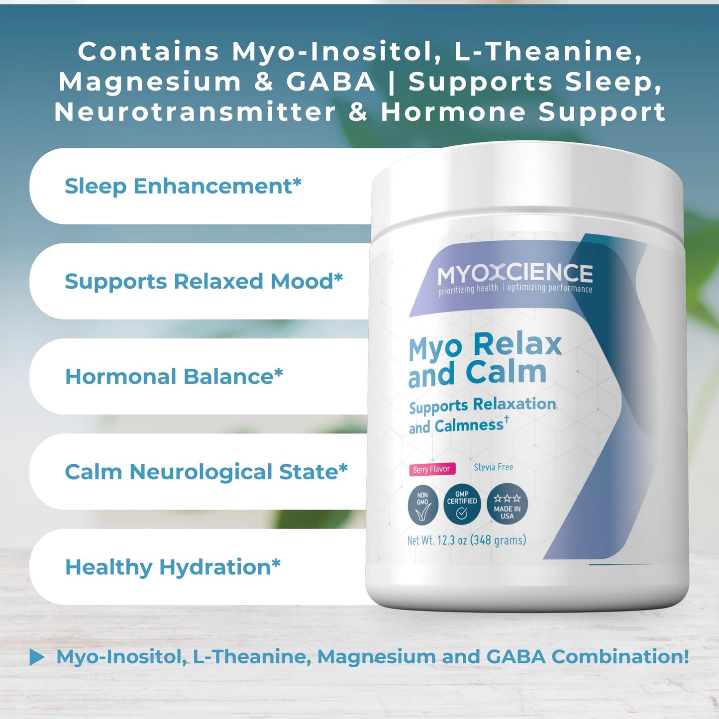 MYOXCIENCE Myo Relax & Calm | Myo-Inositol, L-Theanine, Taurine, Magnesium & GABA | Supports Sleep, Neurotransmitter & Hormone Support (Berry Flavor) (60 Servings) MYOXCIENCE buy supplements Au