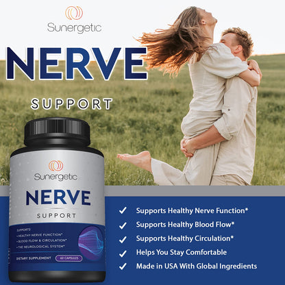Premium Nerve Support Supplement – with Alpha Lipoic Acid (ALA) 600 mg, Acetyl-L-Carnitine (ALC) & Benfotiamine - Nerve Support Formula for Healthy Circulation, Feet, Hands & Toes - 60 Capsules