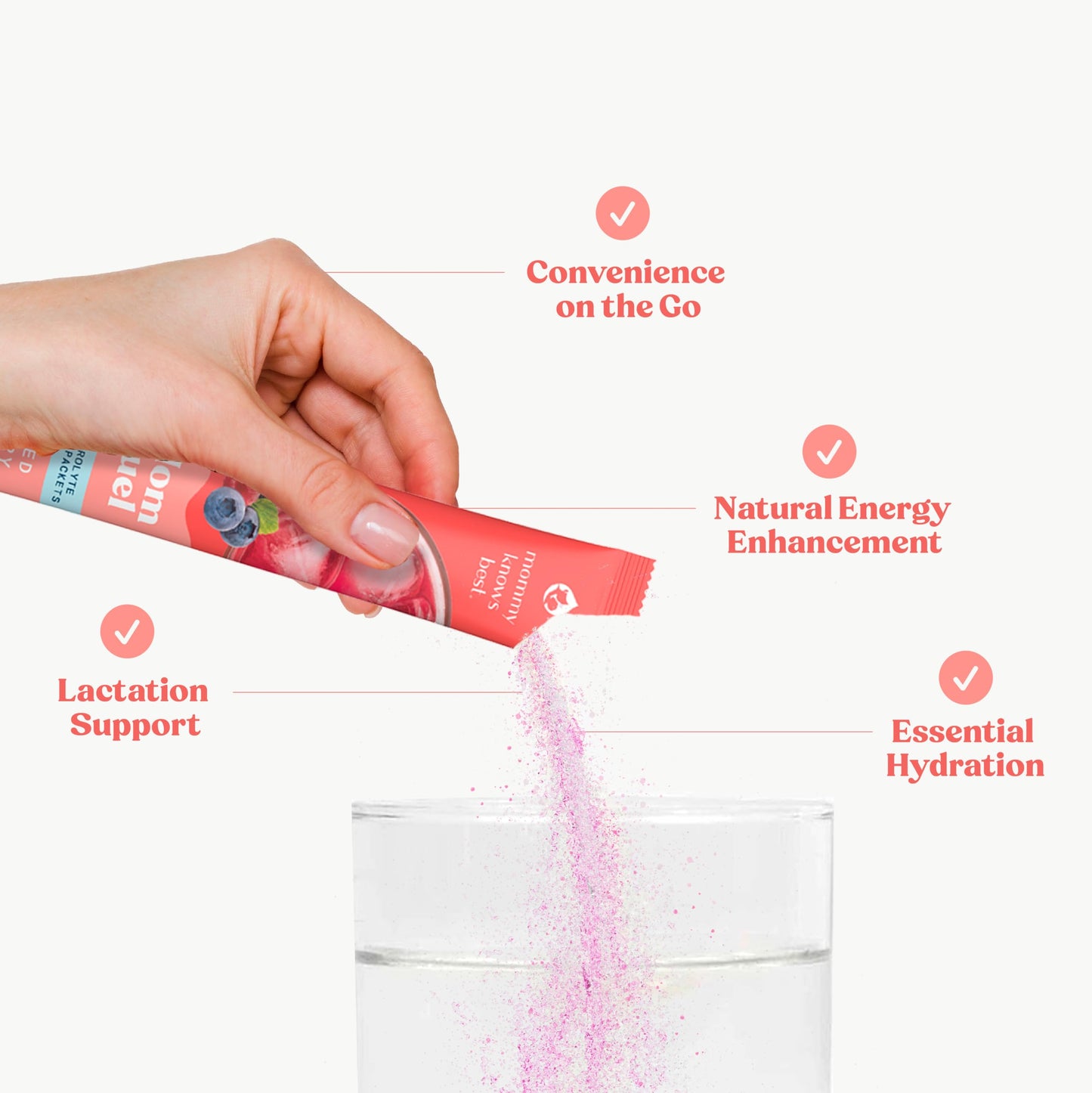 Mommy Knows Best Mom Fuel Electrolyte Drink Mix for Moms, Hydration Support - for Pregnancy, Prenatal, Electrolytes + Trace Minerals, Lactation Drink Mix Supplement (32 Count)