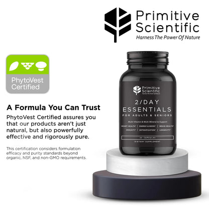 Primitive Scientific Whole Food Daily Essential Multivitamins for Adults and Seniors - 2X a Day - Vitamin A, C, D, E, B12 and Minerals Primitive Scientific